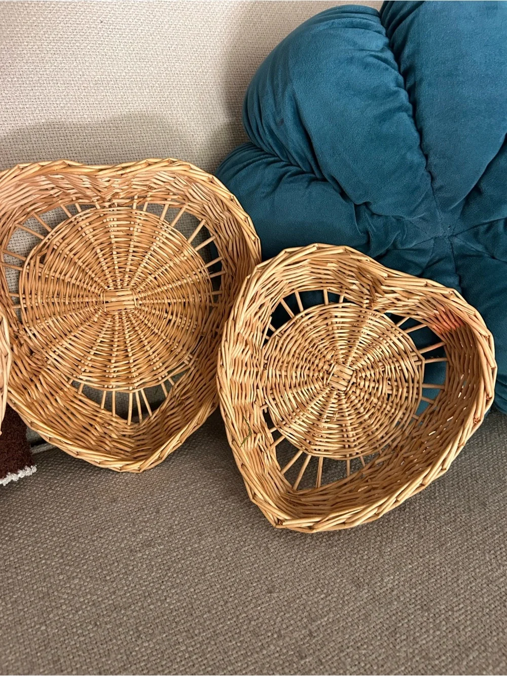 Natural Woven Heart Nesting Basket Trio - Light Brown Boho Home Decor